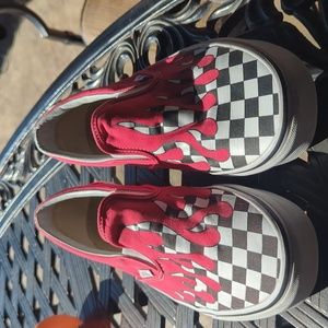 Vans checkered flame slip on shoe